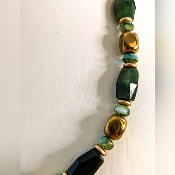 Large Genuine Green Jade Barrel, Picasso Bead, And Gold Nugget Bead Necklace - Picture 6 of 10